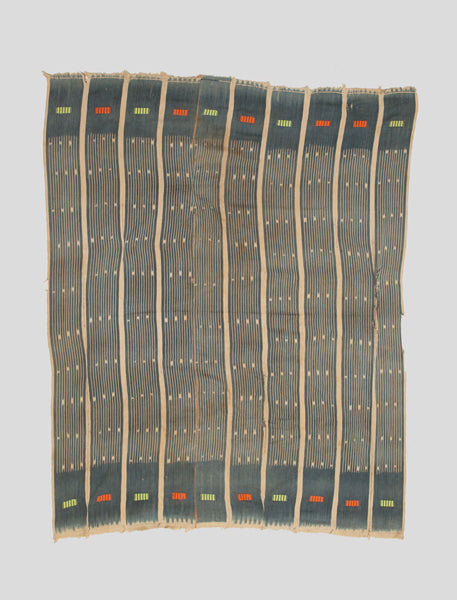 バウレ族 インディゴとストライプの古布 o_122